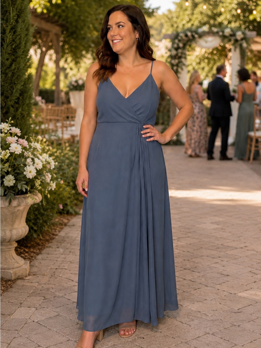 💙✨ DB Studio Celebrate Steel Blue Chiffon Bridesmaid Dress Size 18 | Tie Back